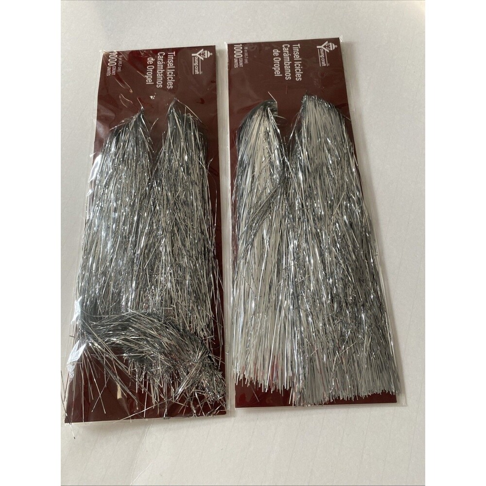 Vintage Christmas Silver Tinsel Strands 18" Young Craft New Old Stock Holiday